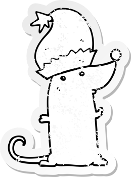 distressed sticker of a cartoon rat wearing christmas hat png