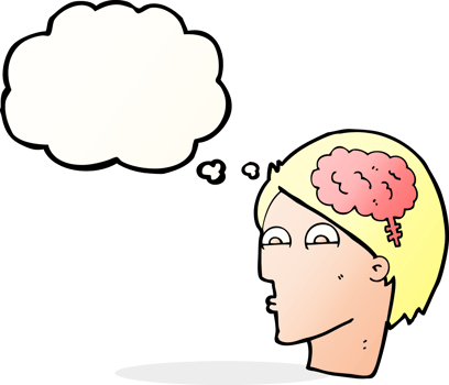 cartoon head with brain symbol with thought bubble png