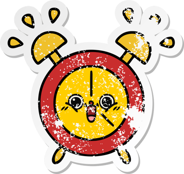distressed sticker of a cute cartoon alarm clock png