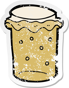 retro distressed sticker of a cartoon glass of beer png