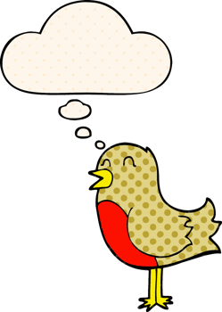 cartoon bird with thought bubble in comic book style png