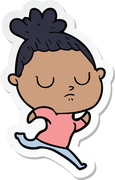 sticker of a cartoon calm woman png