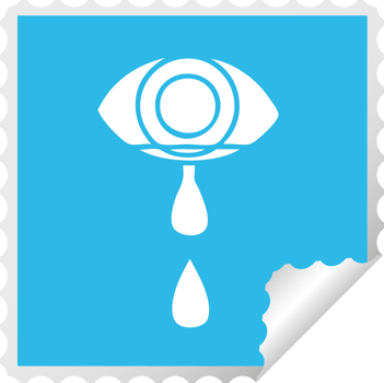 square peeling sticker cartoon of a crying eye png