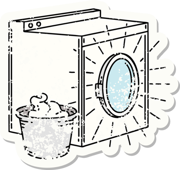 worn old sticker of a tattoo style washing machine png