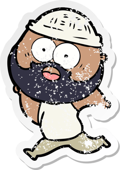 distressed sticker of a cartoon bearded man running png