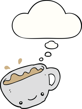 cartoon cup of coffee with thought bubble png