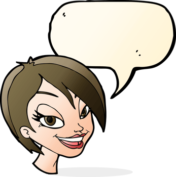cartoon pretty female face with speech bubble png