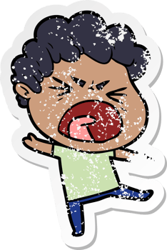 distressed sticker of a cartoon furious man png