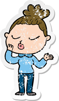 distressed sticker of a cartoon calm woman png