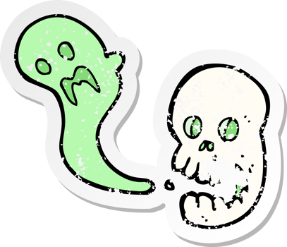 retro distressed sticker of a cartoon spooky skull png