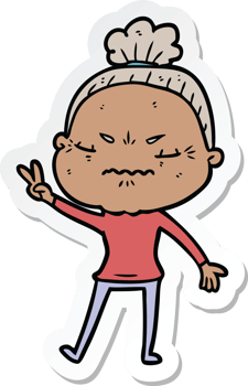 sticker of a cartoon annoyed old lady png