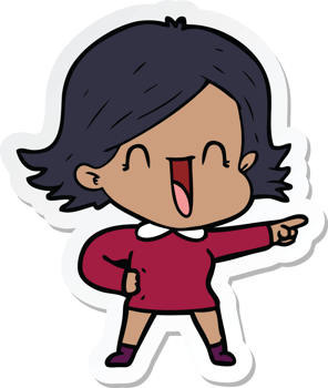 sticker of a cartoon laughing woman pointing png