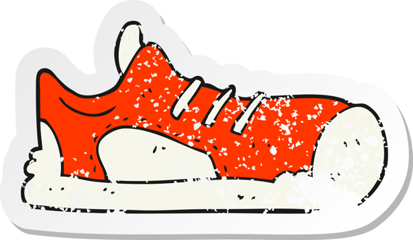 retro distressed sticker of a cartoon sneaker png