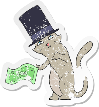 retro distressed sticker of a cartoon rich cat png
