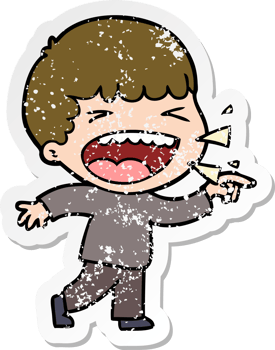 distressed sticker of a cartoon laughing man png