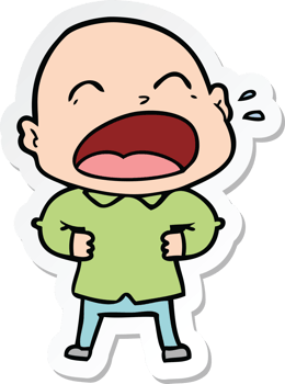 sticker of a cartoon shouting bald man png
