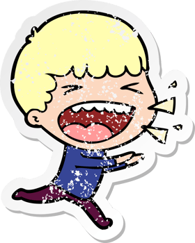 distressed sticker of a cartoon laughing man png