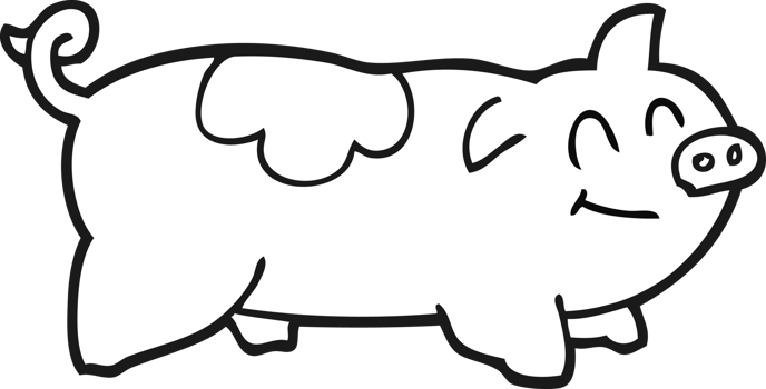 drawn black and white cartoon pig png