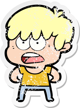 distressed sticker of a worried cartoon boy png