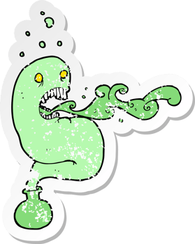 retro distressed sticker of a cartoon ghost in bottle png