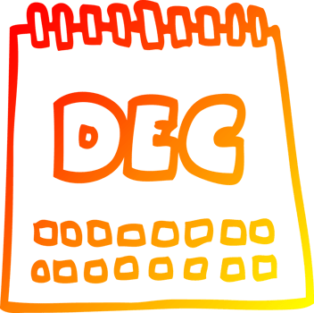 warm gradient line drawing of a cartoon calendar showing month of december png