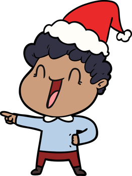 hand drawn line drawing of a happy man wearing santa hat png