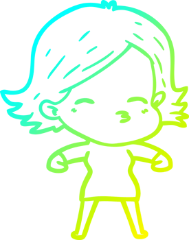 cold gradient line drawing of a cartoon woman png