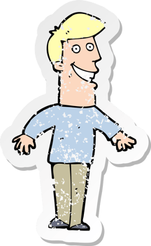 retro distressed sticker of a cartoon grinning man png