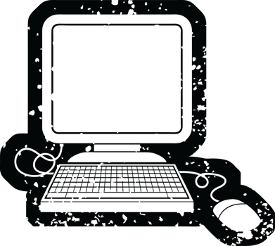 Distressed effect png icon illustration of a computer with mouse