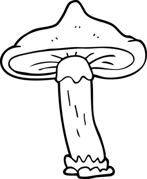 drawn black and white cartoon mushroom png