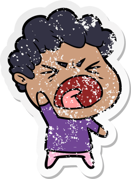 distressed sticker of a cartoon furious man png