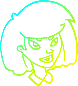 cold gradient line drawing of a cartoon face girl png