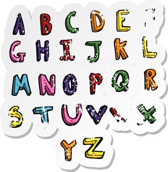 retro distressed sticker of a cartoon alphabet png
