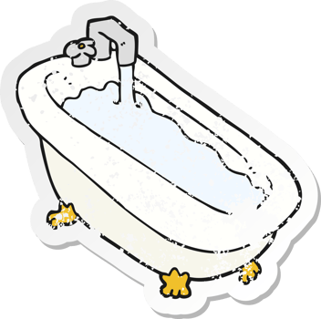 retro distressed sticker of a cartoon bath full of water png