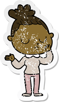 distressed sticker of a cartoon calm woman png
