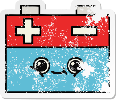 distressed sticker of a cute cartoon car battery png