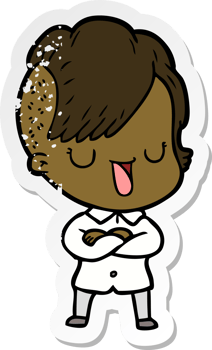 distressed sticker of a cute cartoon girl with hipster haircut png