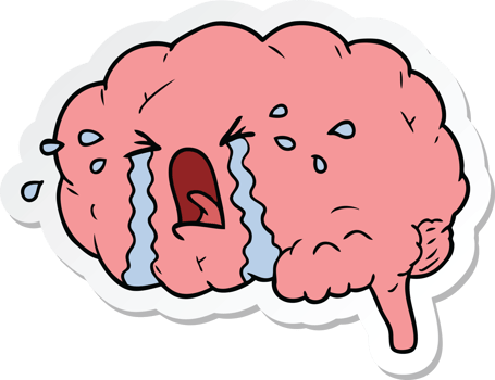 sticker of a cartoon brain crying png