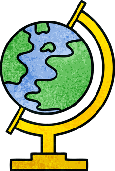 retro grunge texture cartoon of a world globe png