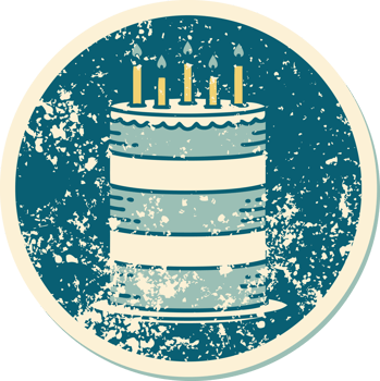 iconic distressed sticker tattoo style image of a birthday cake png