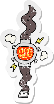 retro distressed sticker of a cartoon wrist watch png