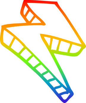 rainbow gradient line drawing of a cartoon lightning bolt png