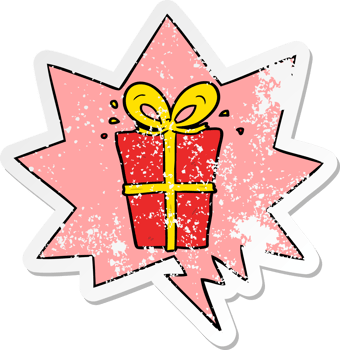 cartoon wrapped gift with speech bubble distressed distressed old sticker png