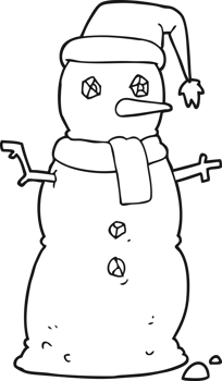 drawn black and white cartoon snowman png