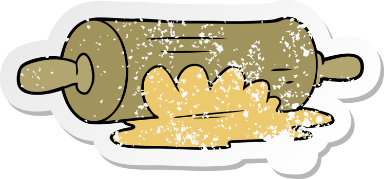 distressed sticker of a cartoon rolling pin png