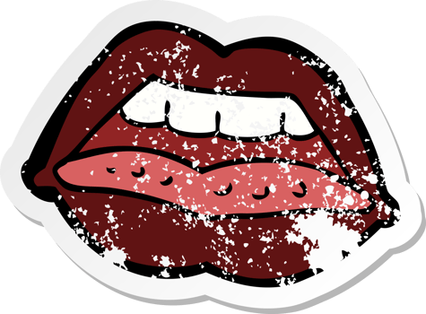 retro distressed sticker of a cartoon sexy lips symbol png