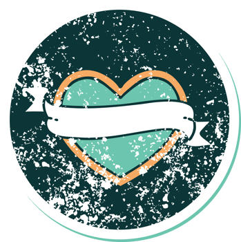 iconic distressed sticker tattoo style image of a heart and banner png