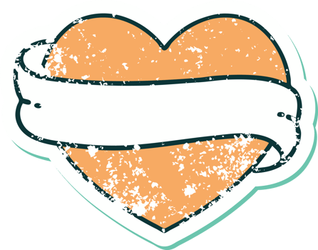 iconic distressed sticker tattoo style image of a heart and banner png
