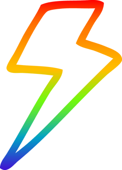 rainbow gradient line drawing of a cartoon lightning bolt png