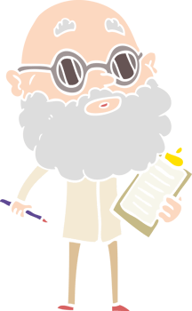 flat color style cartoon curious man with beard and sunglasses png